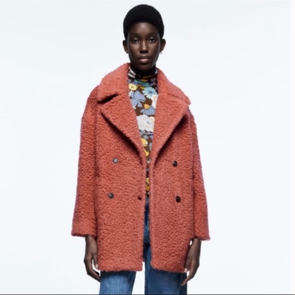Zara Fleece Coat Marsala - Picture 3 of 9